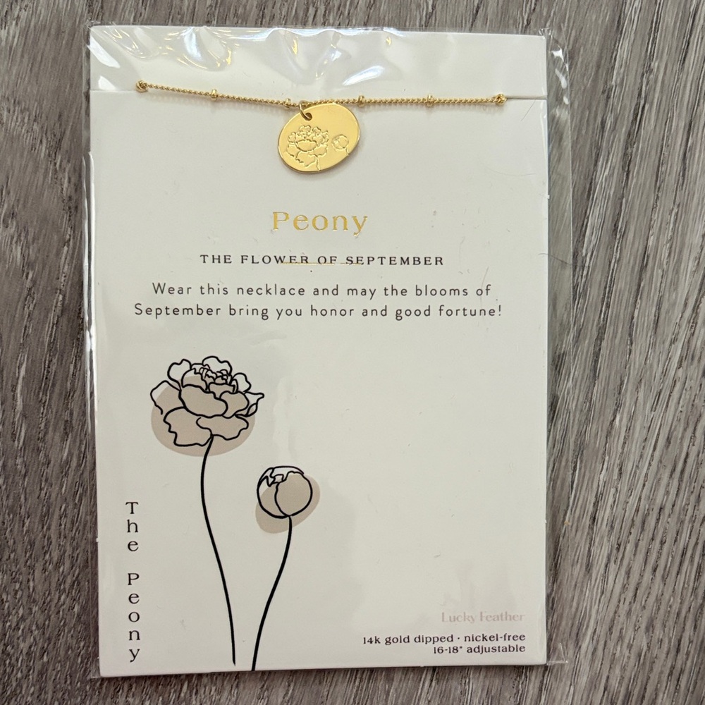 Gold Birth Month September Flower Necklace - Peony